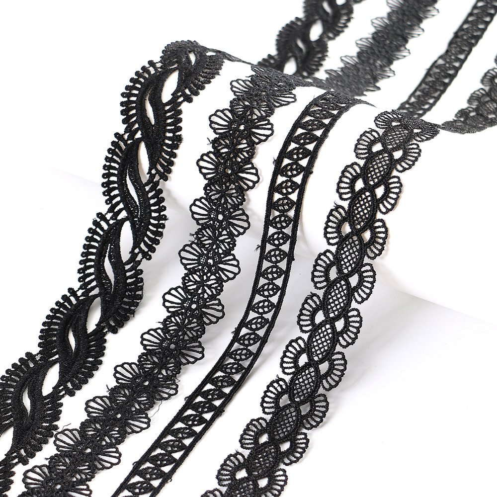 Guipure Embroidered Lace Black Hollow Out Lace Trim for Garment