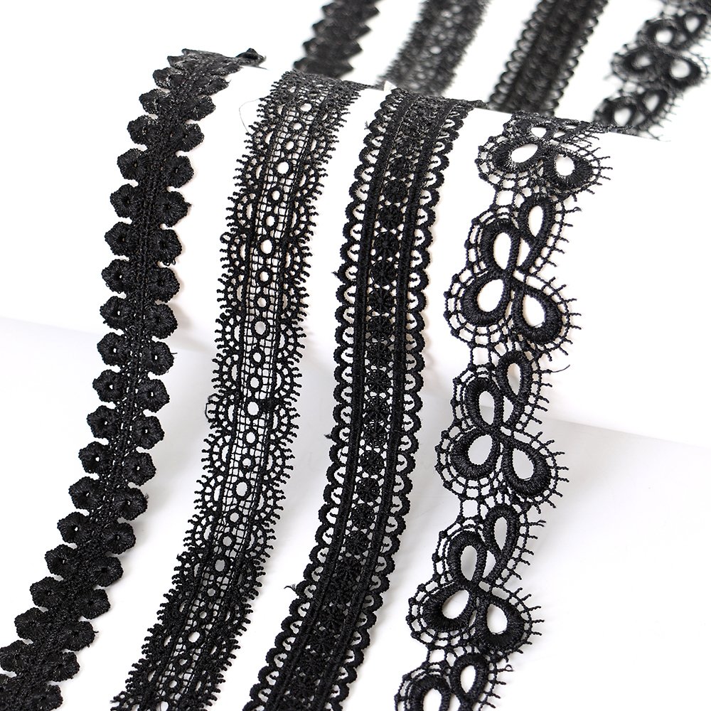 Guipure Embroidered Lace Black Hollow Out Lace Trim for Garment