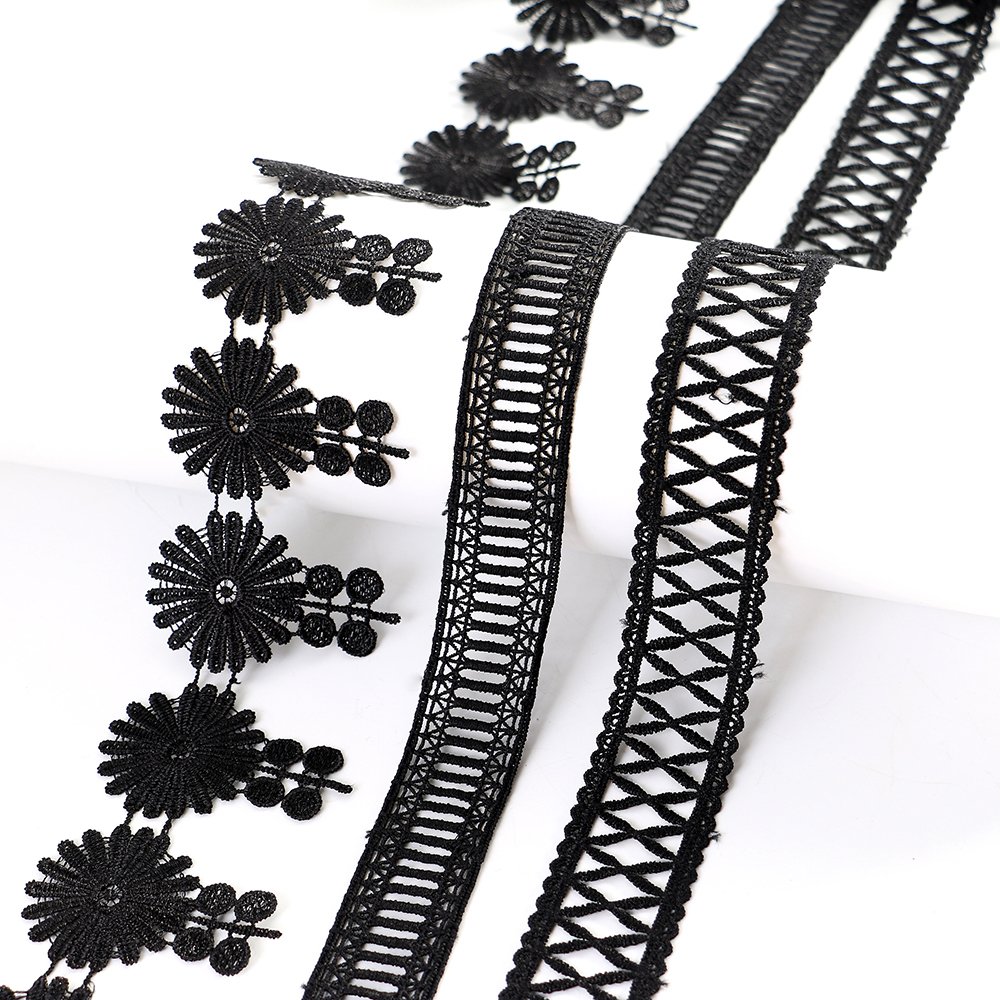 Guipure Embroidered Lace Black Hollow Out Lace Trim for Garment