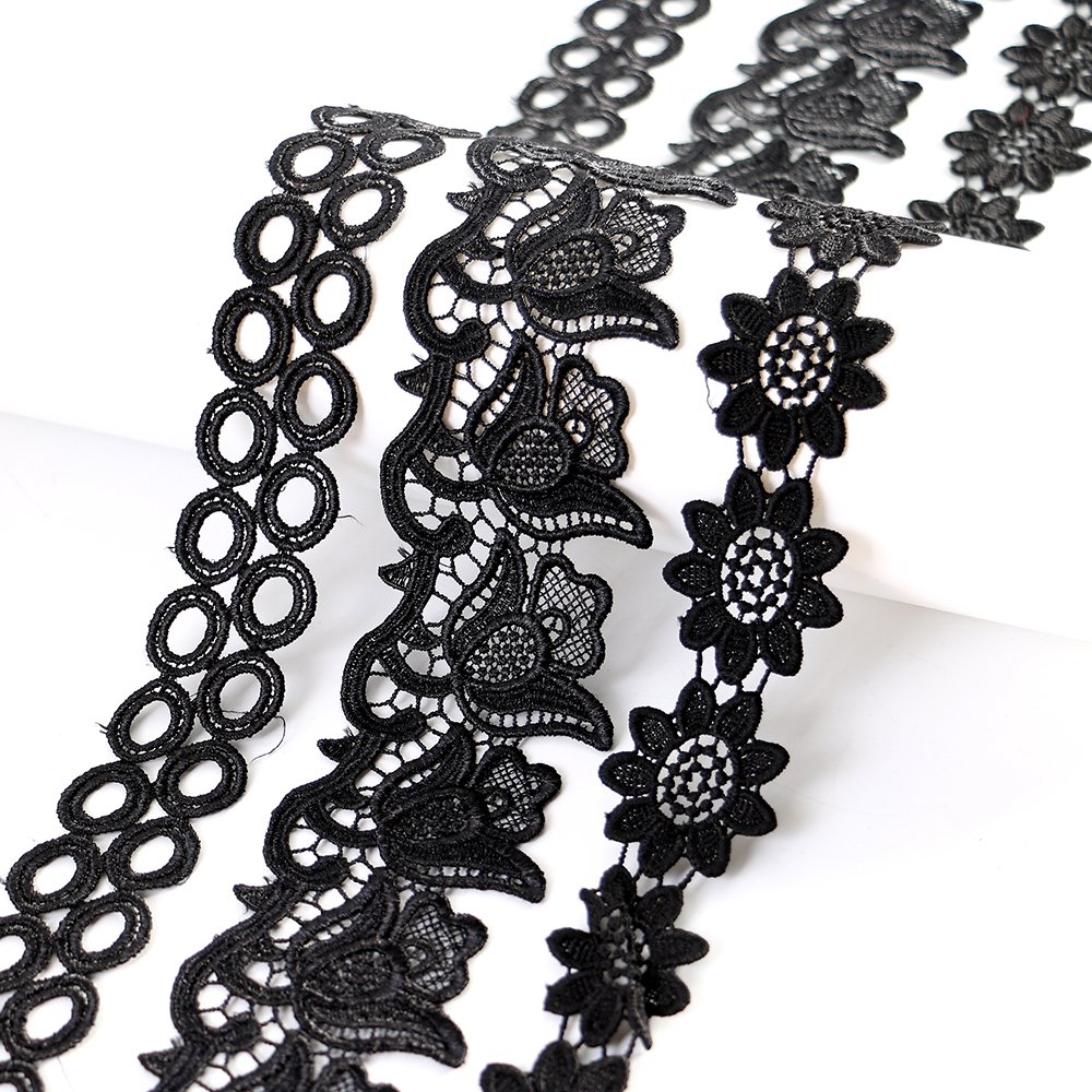 Guipure Embroidered Lace Black Hollow Out Lace Trim for Garment