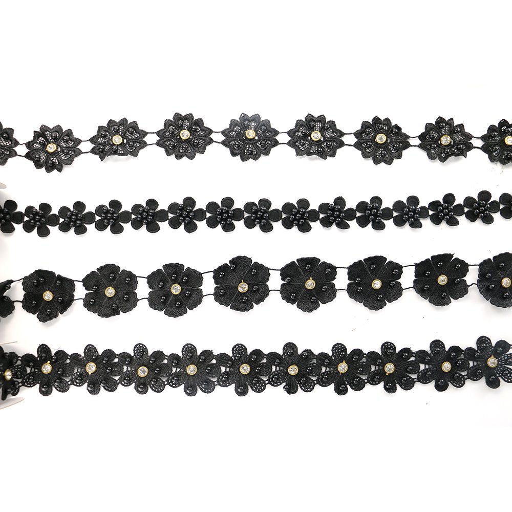 Guipure Embroidered Lace Black Hollow Out Lace Trim for Garment