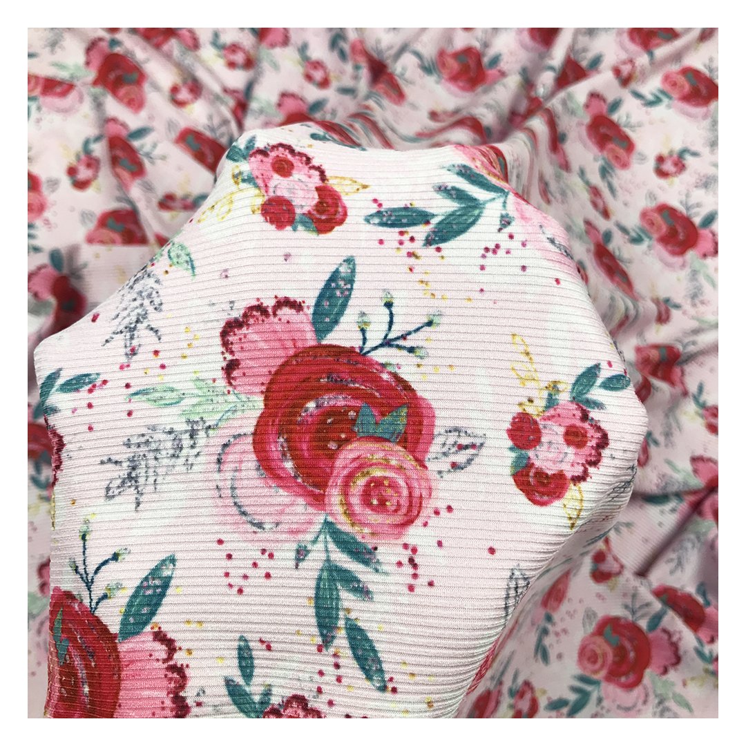 The factory outlet digital printed custom vibrant color design 2x2 rib knit fabric wholesale for garment