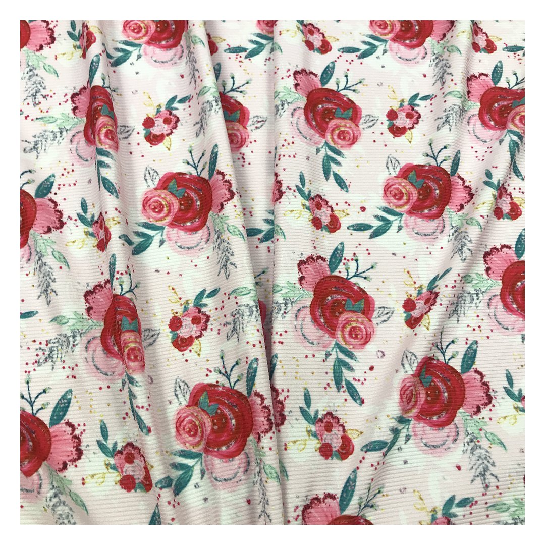 The factory outlet digital printed custom vibrant color design 2x2 rib knit fabric wholesale for garment