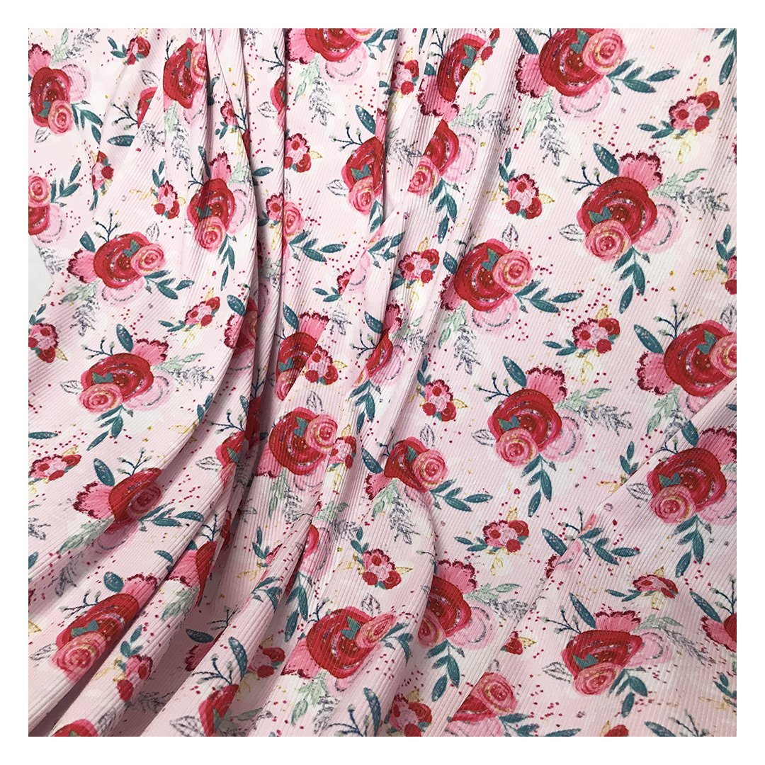The factory outlet digital printed custom vibrant color design 2x2 rib knit fabric wholesale for garment