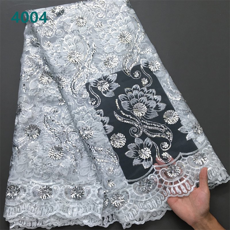 Mint Green African Tulle Mesh Lace Fabric with Sequins High Quality French Net Lace Fabric for Women Wedding Dresses Sewing 4004