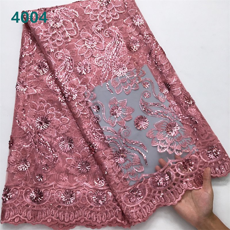 Mint Green African Tulle Mesh Lace Fabric with Sequins High Quality French Net Lace Fabric for Women Wedding Dresses Sewing 4004