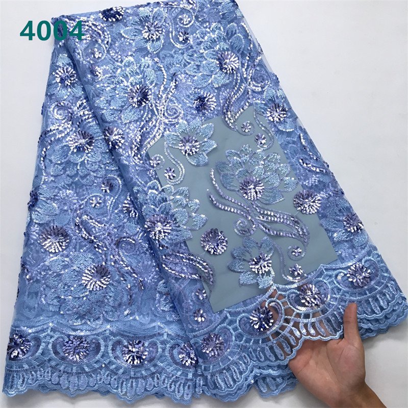 Mint Green African Tulle Mesh Lace Fabric with Sequins High Quality French Net Lace Fabric for Women Wedding Dresses Sewing 4004