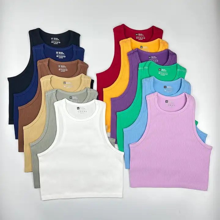 Outdoor Running Women Knitted Gym Yoga Top Solid Color Seamless Ribbed Yoga Short Vest