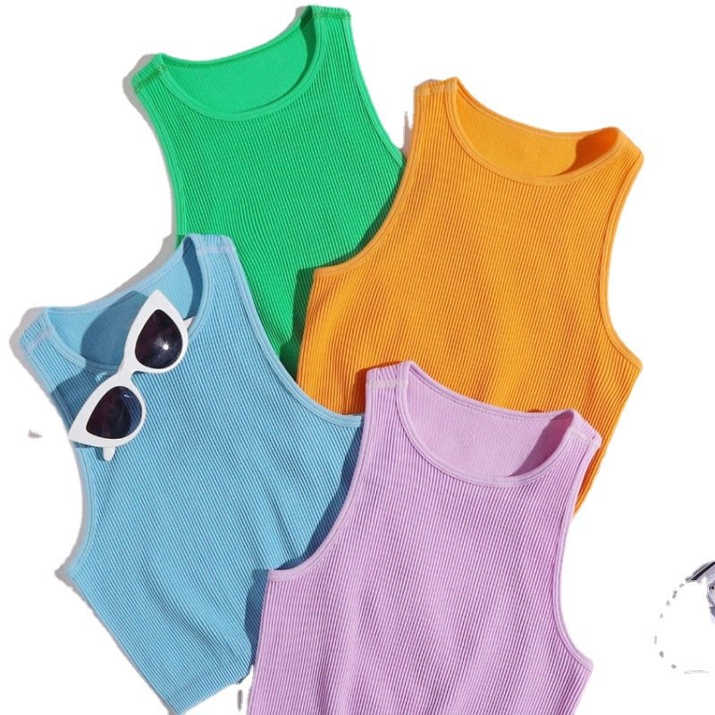 Outdoor Running Women Knitted Gym Yoga Top Solid Color Seamless Ribbed Yoga Short Vest