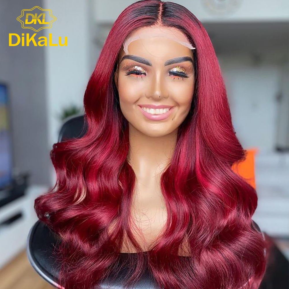 13*6 Dark Red and Wine Red Color Lace Front Human Hair Wig Brazilian Body Wave Hair Ombre Lace Wig for Women