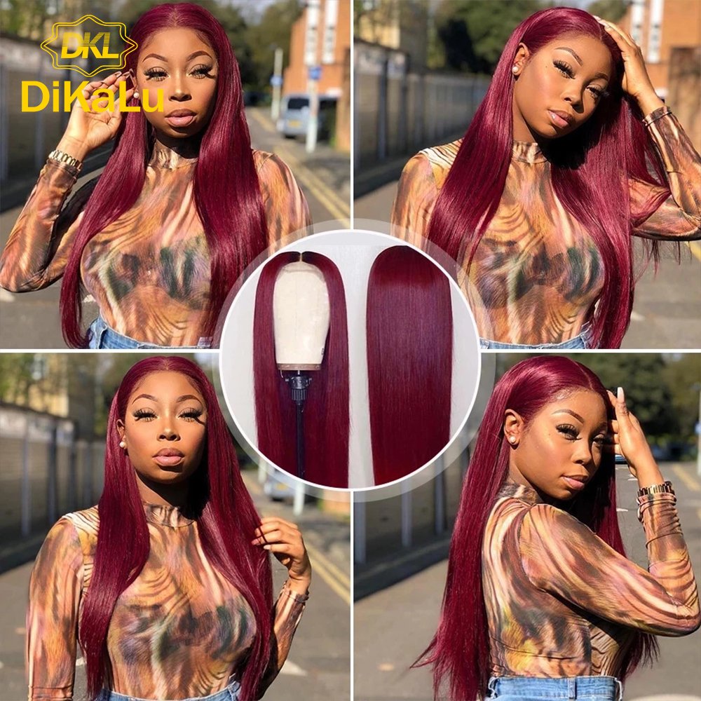 13*6 Dark Red and Wine Red Color Lace Front Human Hair Wig Brazilian Body Wave Hair Ombre Lace Wig for Women
