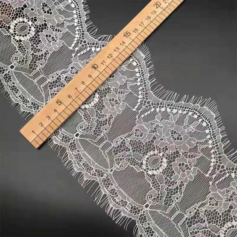 China wholesale Nylon eyelash lace 15Cm scalloped eyelash lace trim chantilly wedding dress lace trim