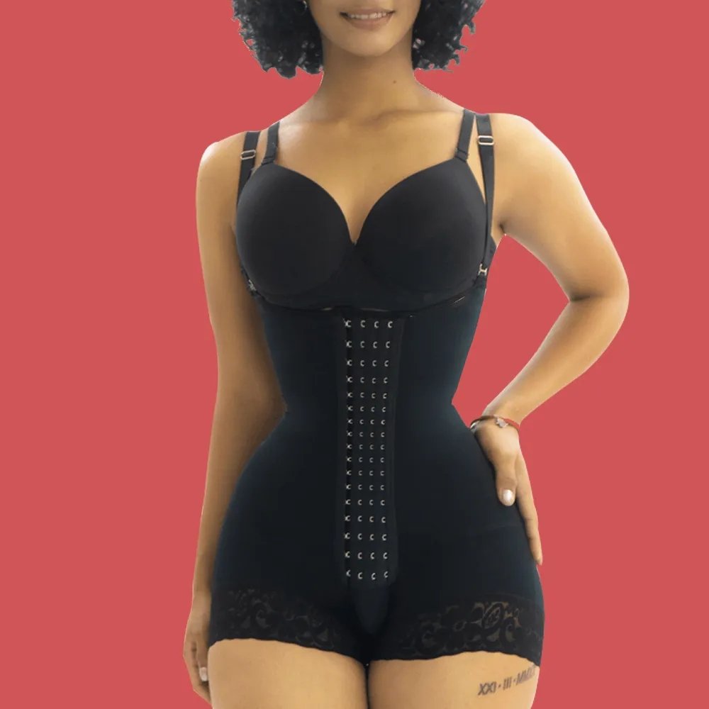 Fajas Colombiana Shoulder Strap Shape Pants Shapewear Logo 3-Breasted Crotch Zipper Slimming Underbust Bodysuit Butt Lifter