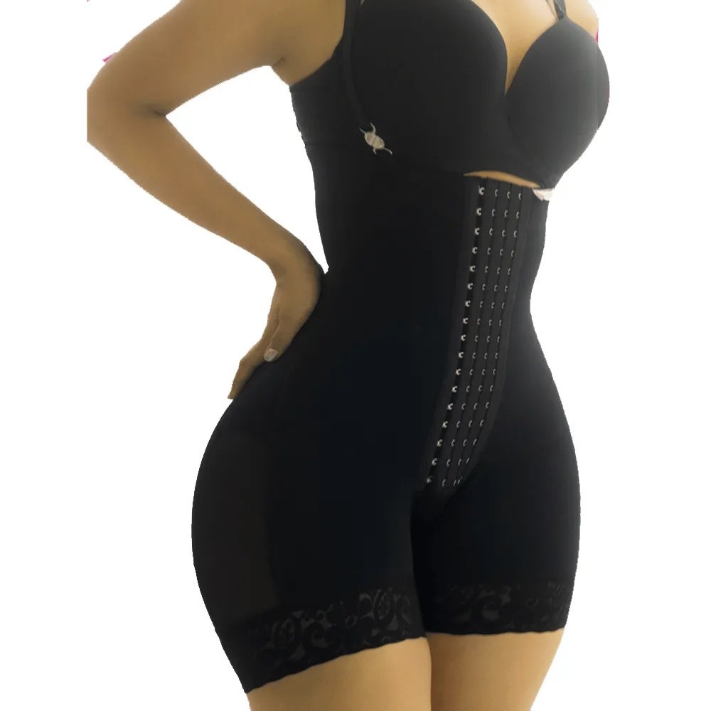 Fajas Colombiana Shoulder Strap Shape Pants Shapewear Logo 3-Breasted Crotch Zipper Slimming Underbust Bodysuit Butt Lifter