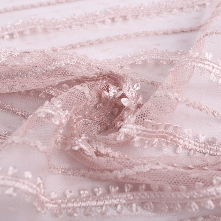 Polyester pink trim stripe ribbon mesh tulle lace fabric embroidery for girls dress SR-1452