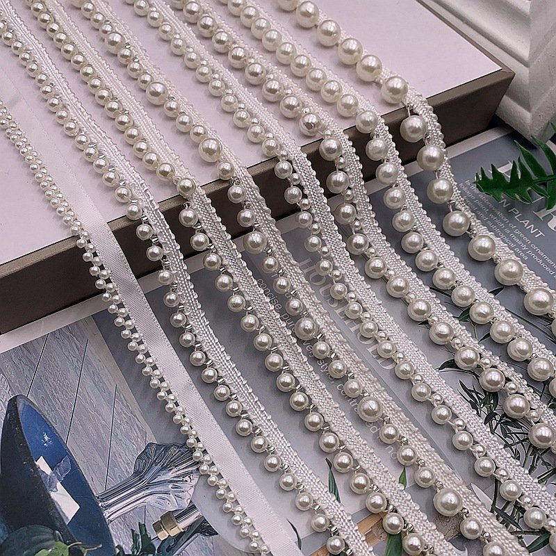 JFL031 Sewing Accessories Pearls Beaded Lace Fabric Clothing Decoration Pearl Trim Lace For Clothing