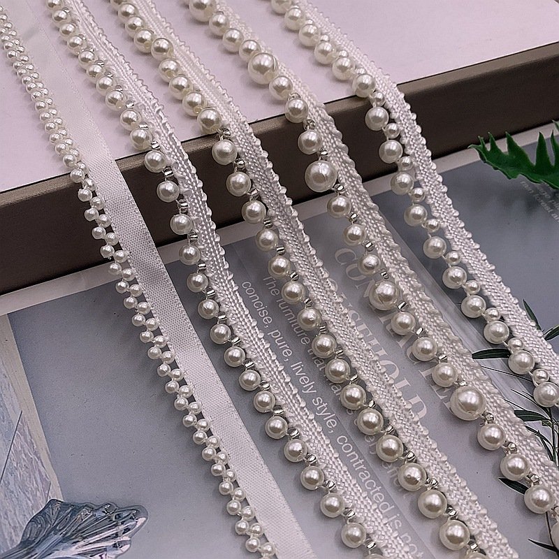 JFL031 Sewing Accessories Pearls Beaded Lace Fabric Clothing Decoration Pearl Trim Lace For Clothing