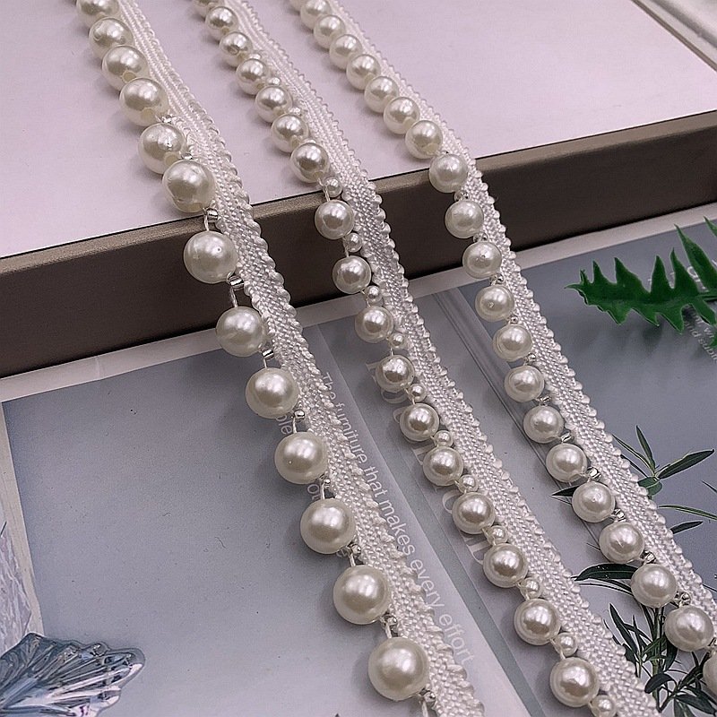 JFL031 Sewing Accessories Pearls Beaded Lace Fabric Clothing Decoration Pearl Trim Lace For Clothing