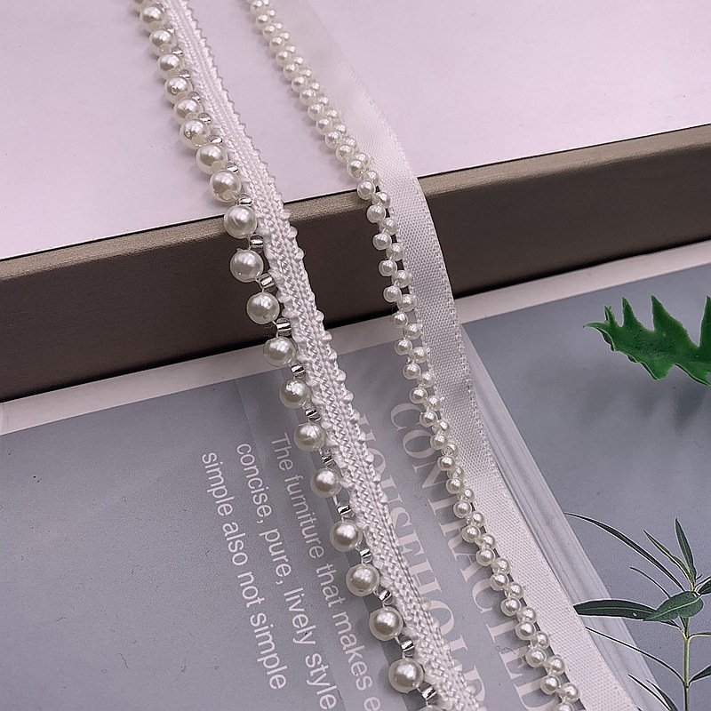 JFL031 Sewing Accessories Pearls Beaded Lace Fabric Clothing Decoration Pearl Trim Lace For Clothing