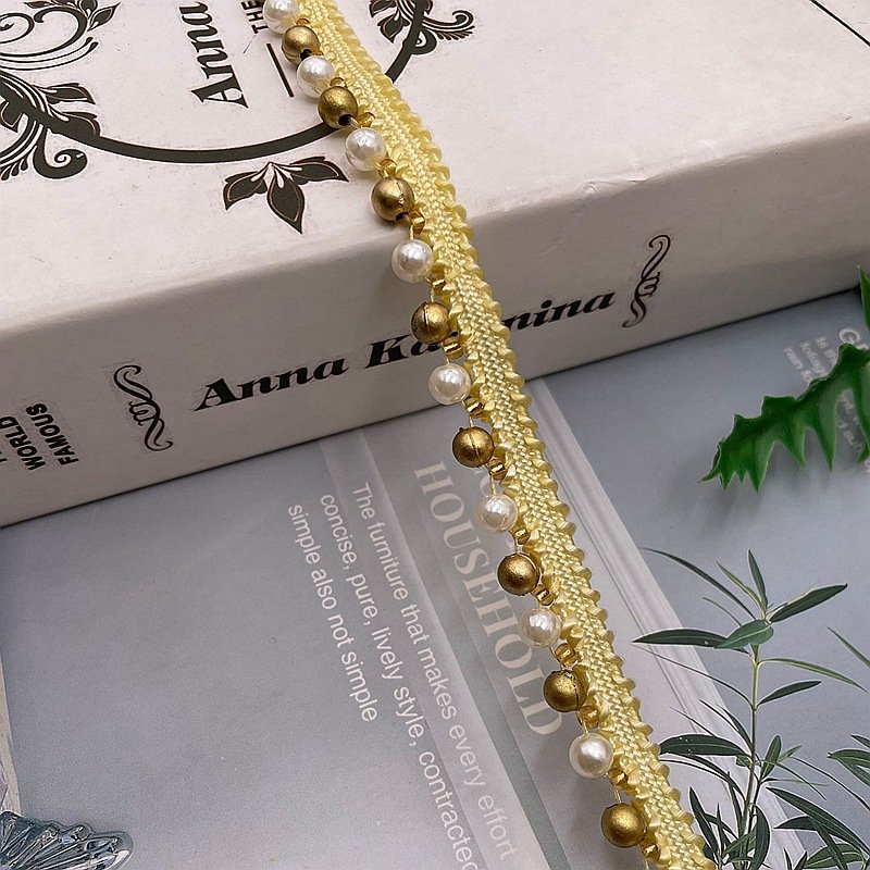 JFL031 Sewing Accessories Pearls Beaded Lace Fabric Clothing Decoration Pearl Trim Lace For Clothing