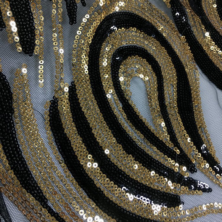 Fashionable black polyester high-quality two-color 3mm sequined tulle embroidery fabric