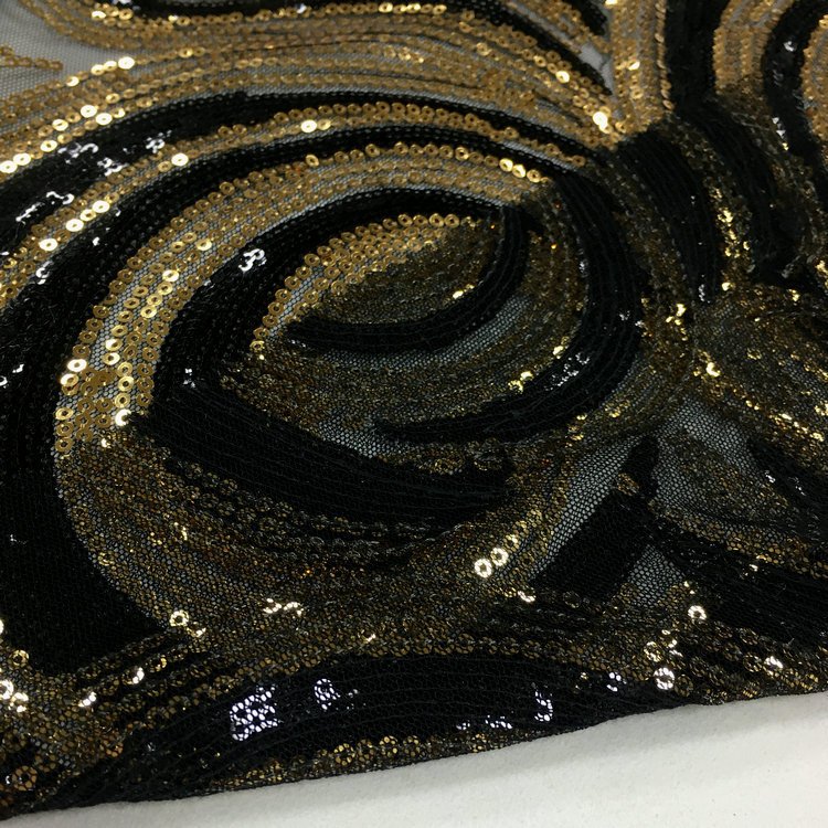 Fashionable black polyester high-quality two-color 3mm sequined tulle embroidery fabric