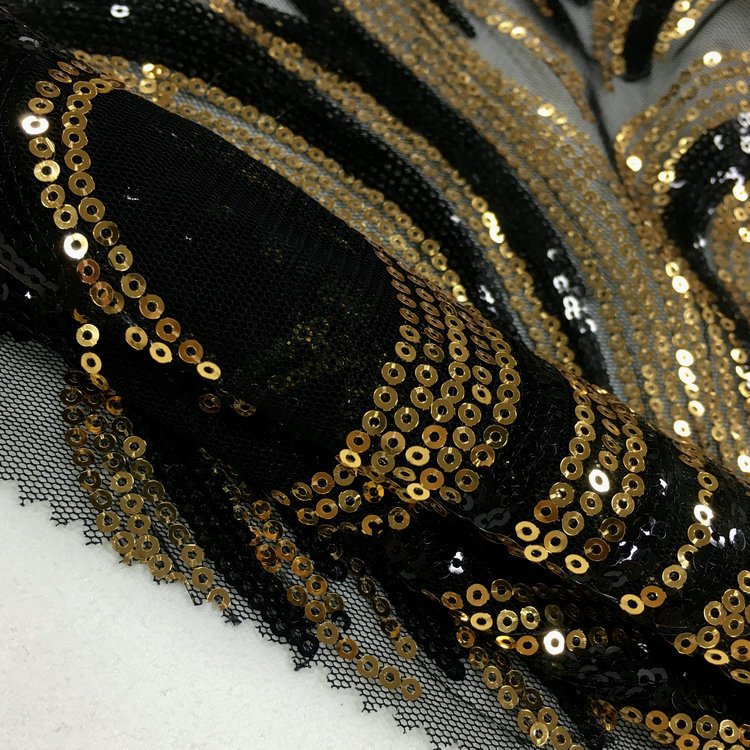 Fashionable black polyester high-quality two-color 3mm sequined tulle embroidery fabric