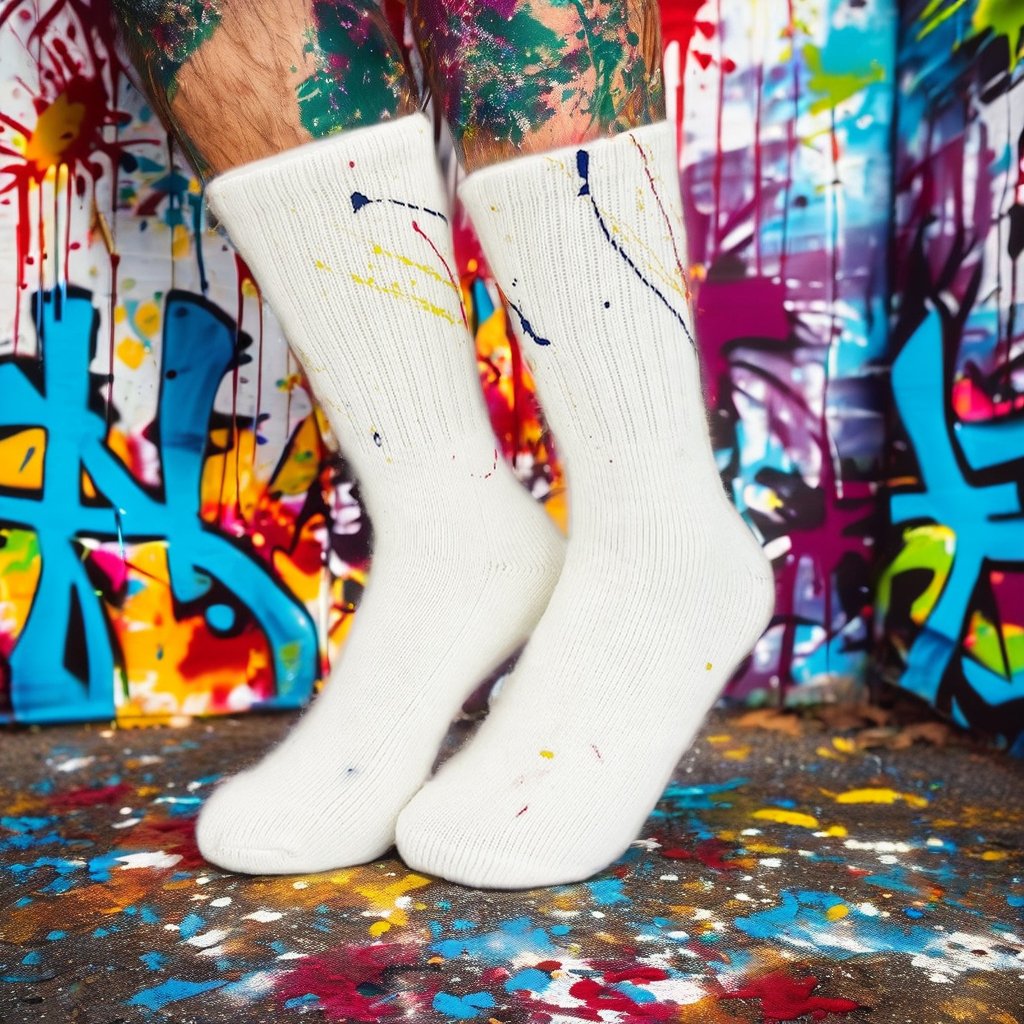 Fashion Splash Ink Ribbed Crew Socks Unisex Hip Hop Style Anti-Bacterial Cotton Pantyhose for Women and Men