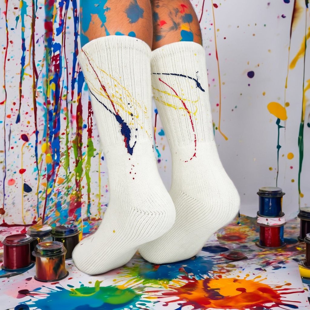 Fashion Splash Ink Ribbed Crew Socks Unisex Hip Hop Style Anti-Bacterial Cotton Pantyhose for Women and Men
