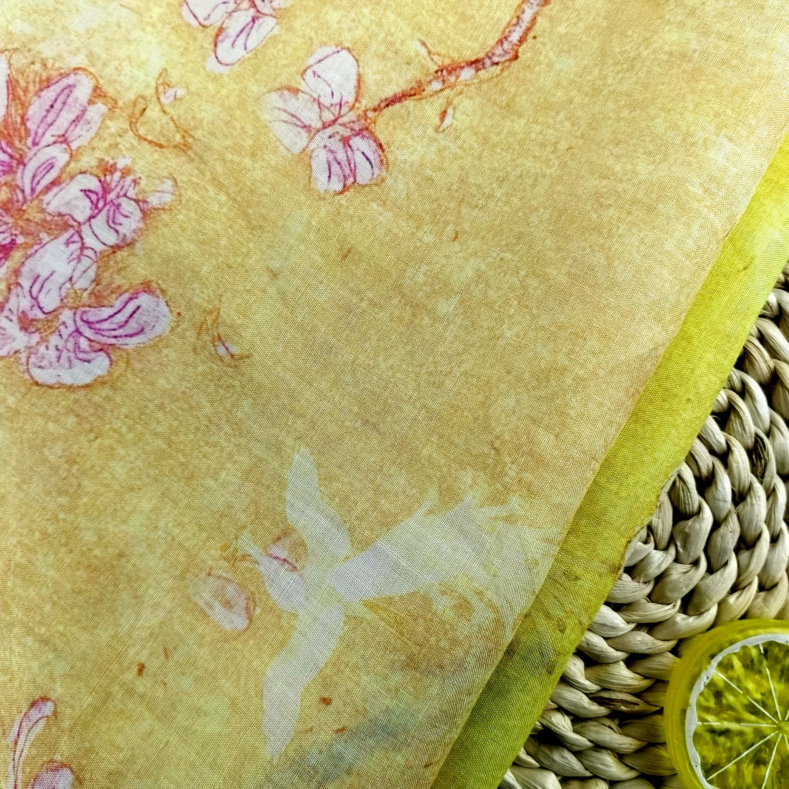 Wholesale comfortable touch 42S Pure Ramie Yellow Flower Bird style print fabric for Women's shirts dress