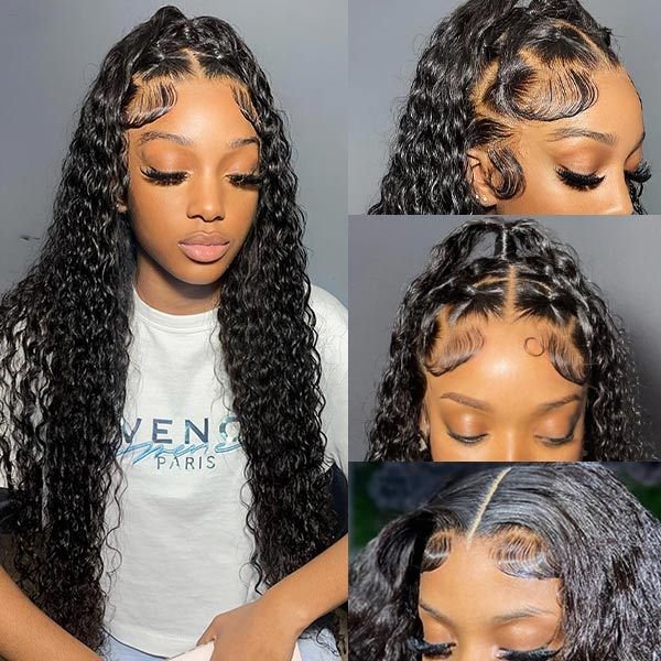 13x4 Full Lace Front Human Hair Wig 10-34inch Brazilian Deep Straight Water Curly Natural Color 180% Density Lace Wigs for Women