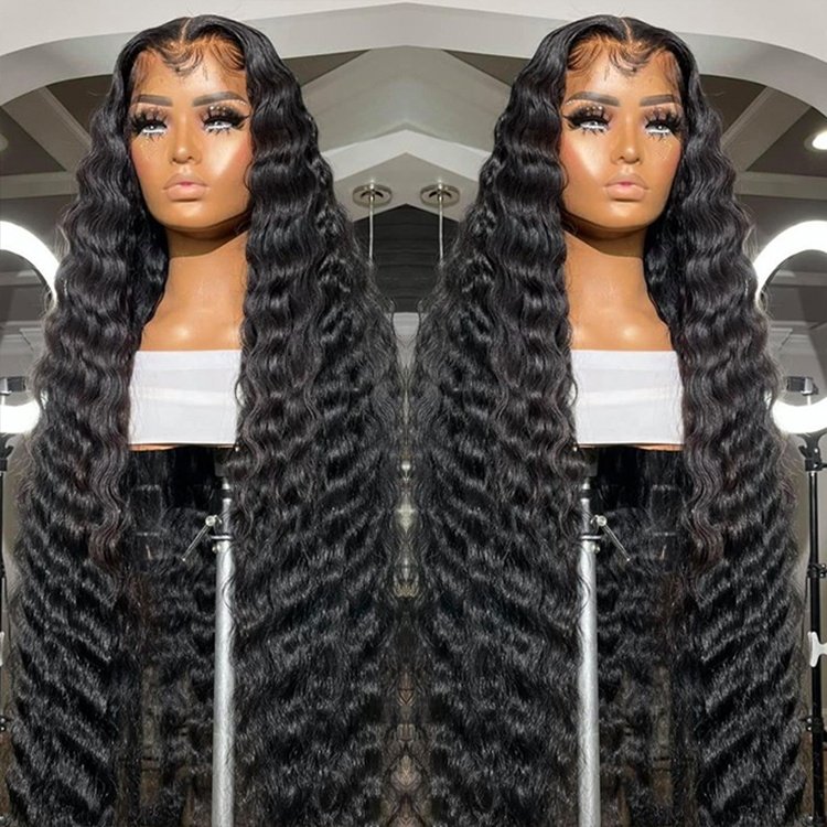 13x4 Full Lace Front Human Hair Wig 10-34inch Brazilian Deep Straight Water Curly Natural Color 180% Density Lace Wigs for Women