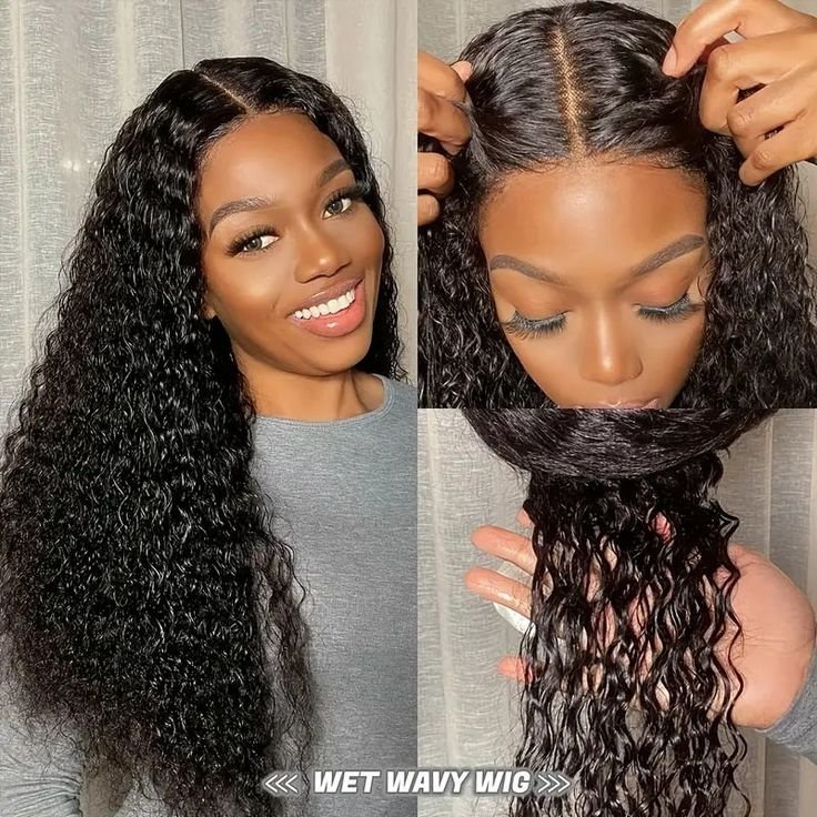 13x4 Full Lace Front Human Hair Wig 10-34inch Brazilian Deep Straight Water Curly Natural Color 180% Density Lace Wigs for Women