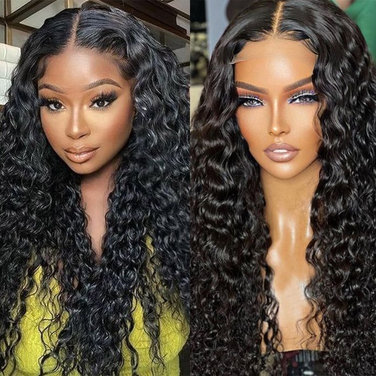 13x4 Full Lace Front Human Hair Wig 10-34inch Brazilian Deep Straight Water Curly Natural Color 180% Density Lace Wigs for Women