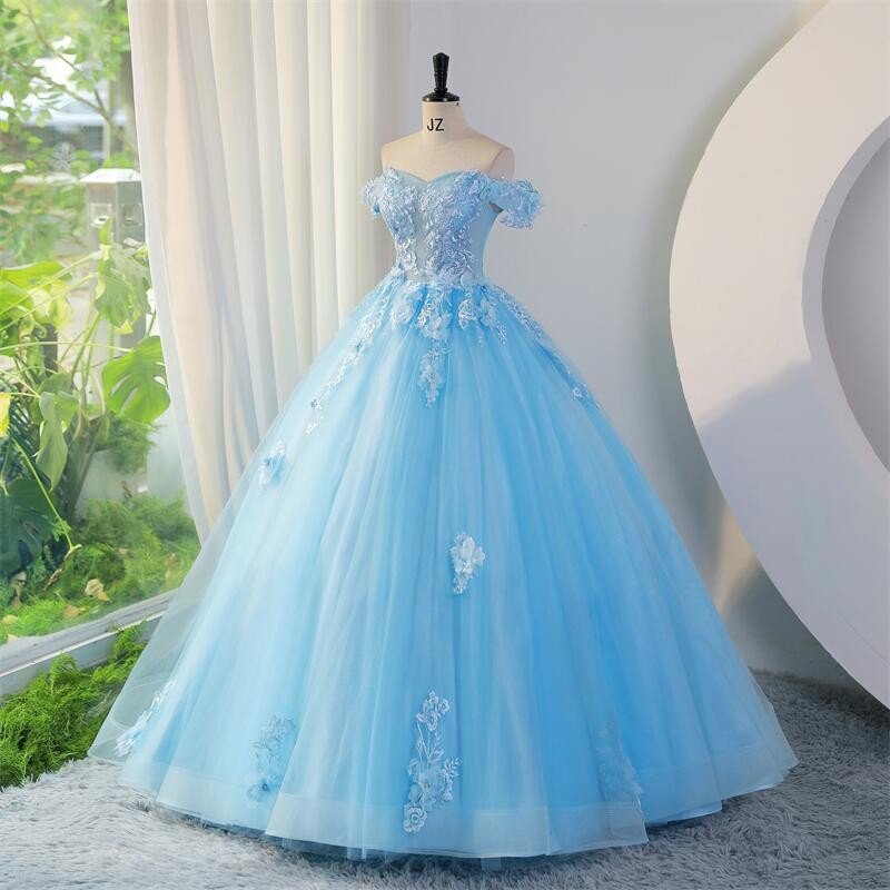 3119 Sweet Off-the-shoulder Lace Appliques 15 16 Birthday Gowns Plus Size Ball Gown Blue Red Quinceanera Dresses