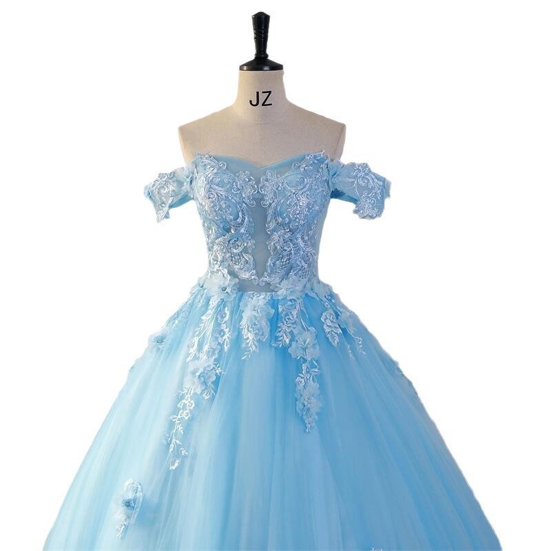 3119 Sweet Off-the-shoulder Lace Appliques 15 16 Birthday Gowns Plus Size Ball Gown Blue Red Quinceanera Dresses