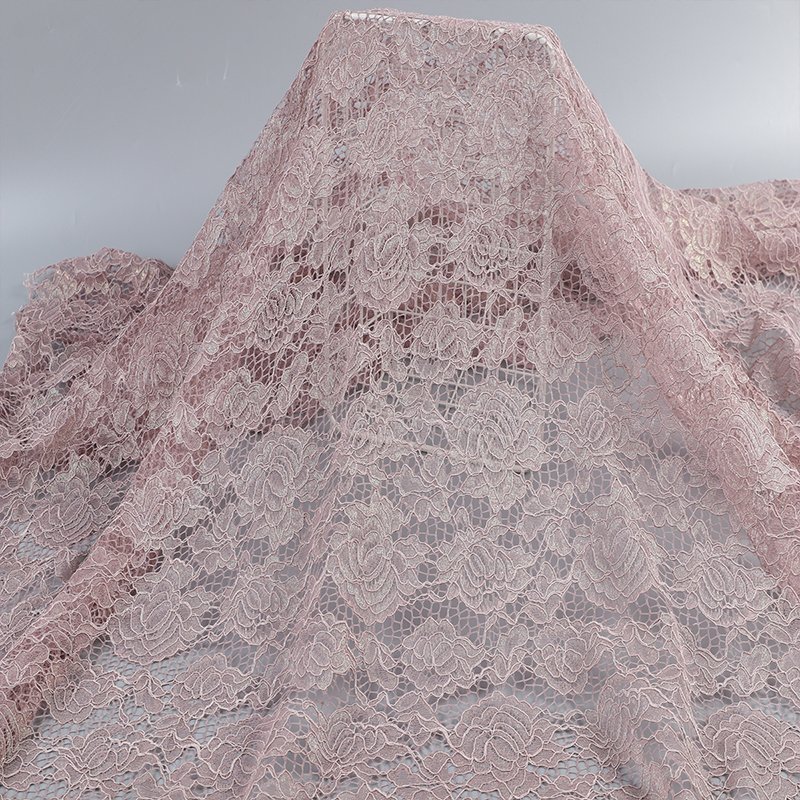 Hot Sale Pink Floral Lace Glitter Nylon Cotton Lace Fabric for Fashion Garment