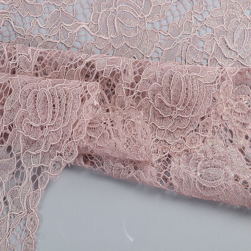 Hot Sale Pink Floral Lace Glitter Nylon Cotton Lace Fabric for Fashion Garment