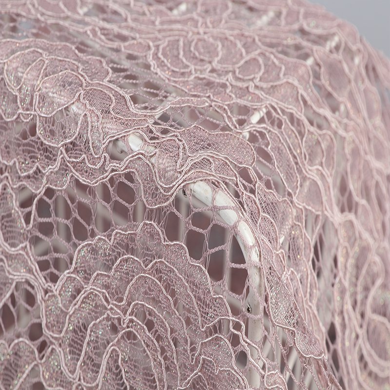 Hot Sale Pink Floral Lace Glitter Nylon Cotton Lace Fabric for Fashion Garment