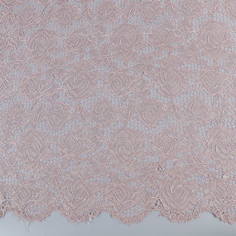 Hot Sale Pink Floral Lace Glitter Nylon Cotton Lace Fabric for Fashion Garment