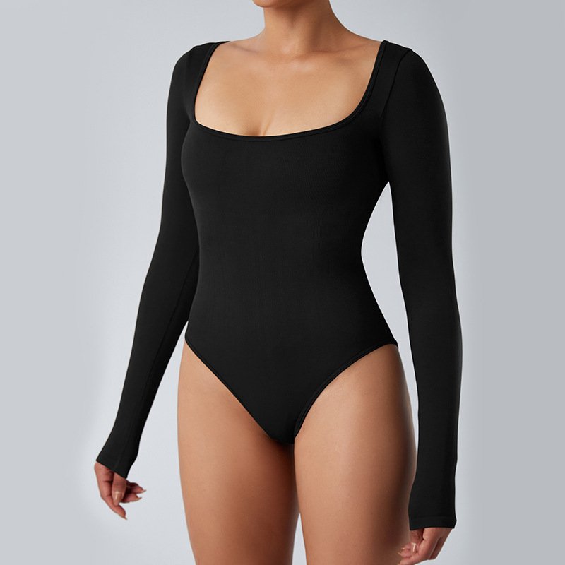 Women Ribbed U Neck Yoga Suit Lady Long Sleeve Tight Gym Sets Female Midriff High Stretch Sports Suit