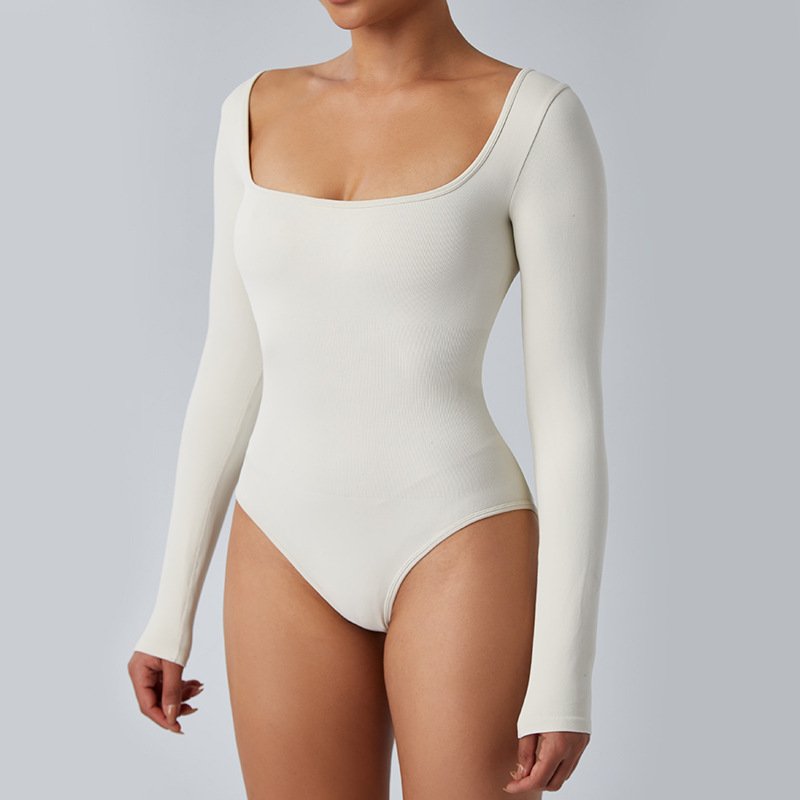 Women Ribbed U Neck Yoga Suit Lady Long Sleeve Tight Gym Sets Female Midriff High Stretch Sports Suit