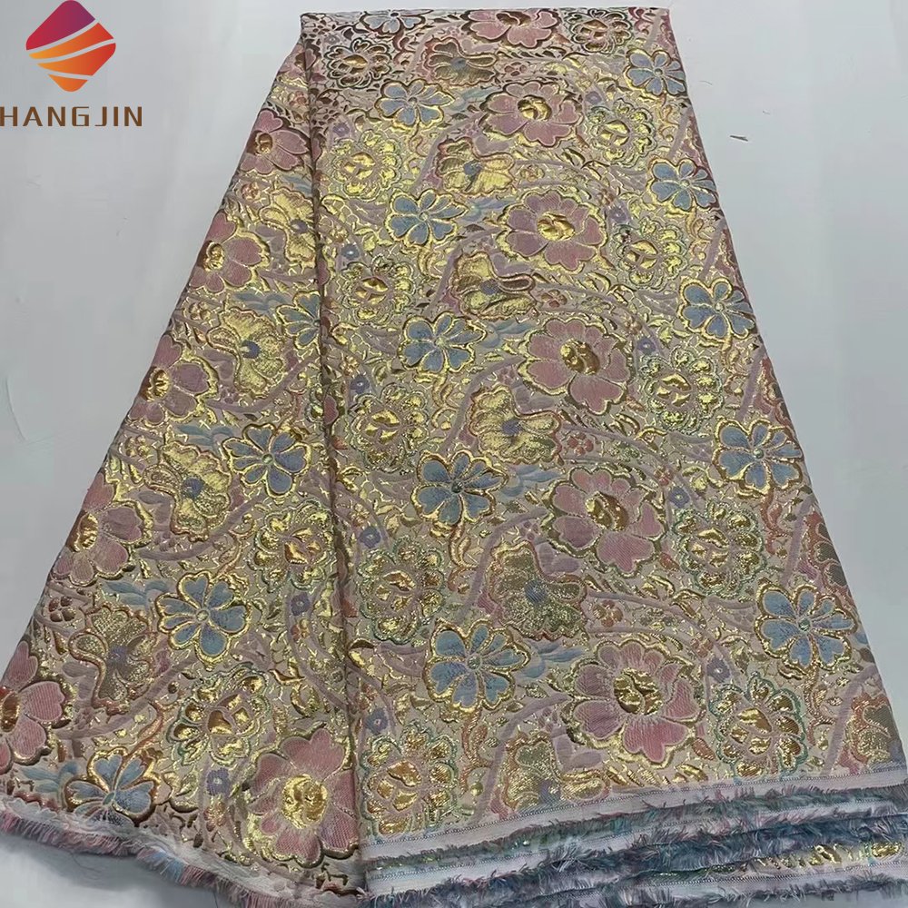 Latest French Brocade Lace Fabrics High Quality Brocade Jacquard Embroidery Nigerian Organza Lace For Women Dress