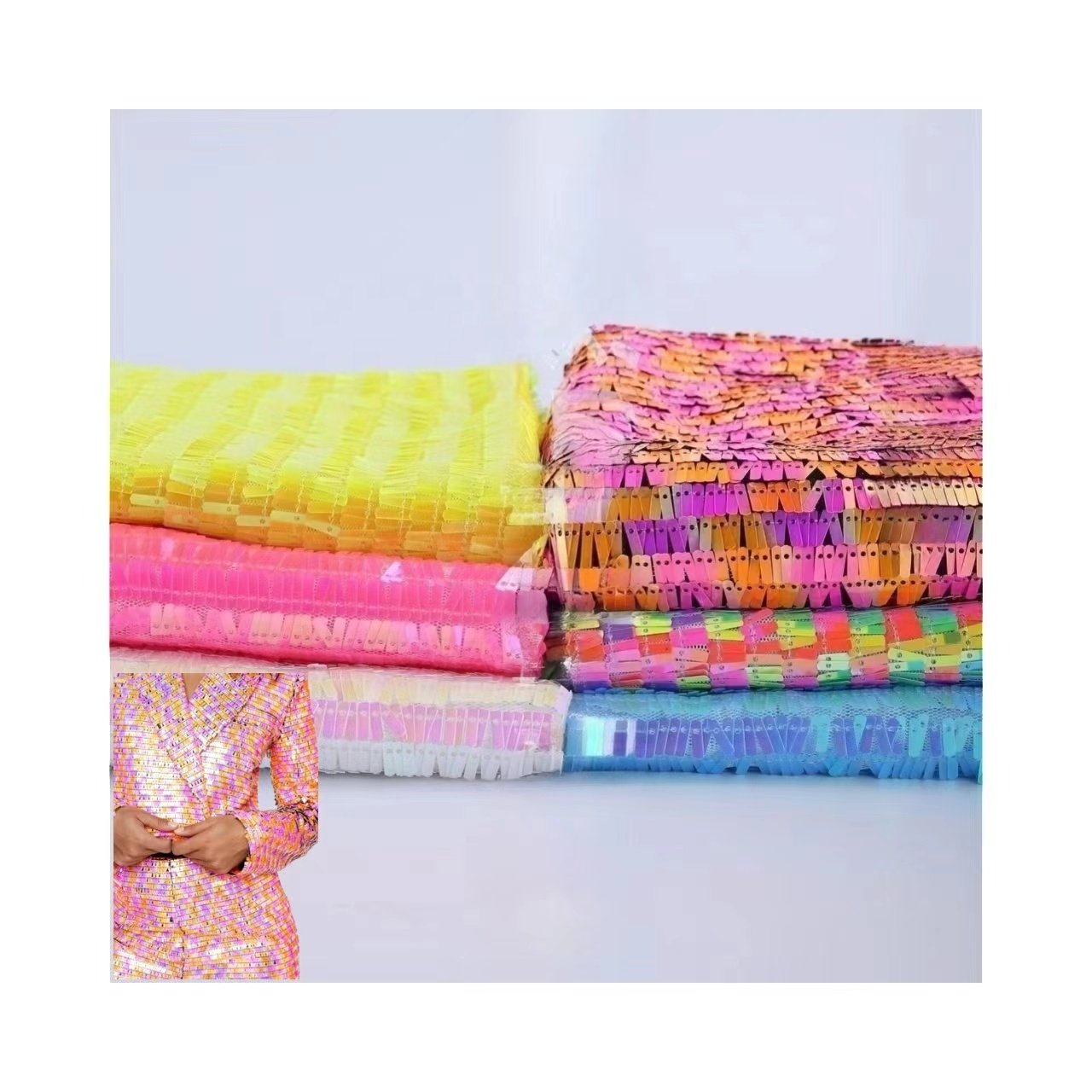 2024 New Fashion Design Colorful Sequin Embroidery 100% Polyester Mesh Fabric With Metallic Luster For Dancewear