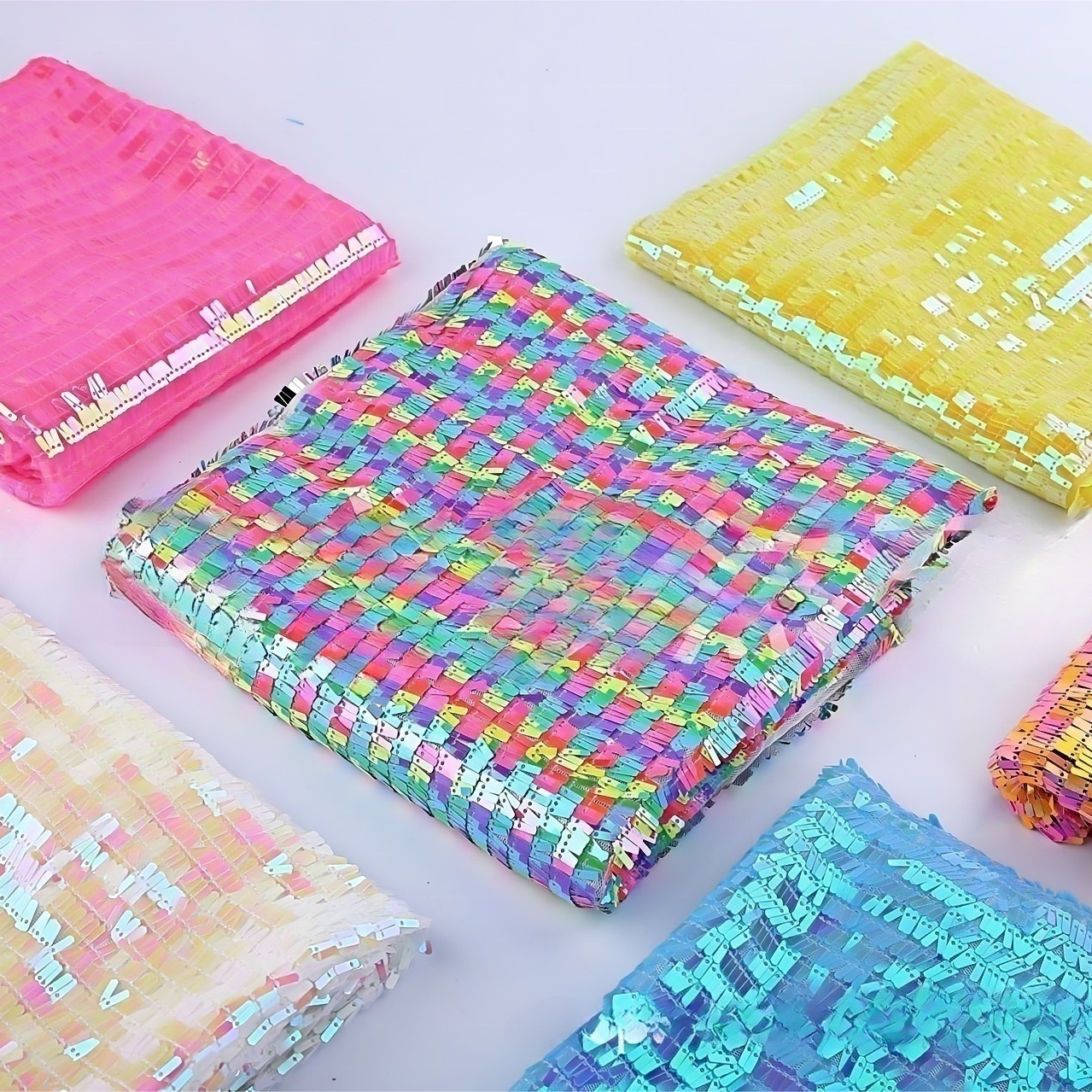 2024 New Fashion Design Colorful Sequin Embroidery 100% Polyester Mesh Fabric With Metallic Luster For Dancewear