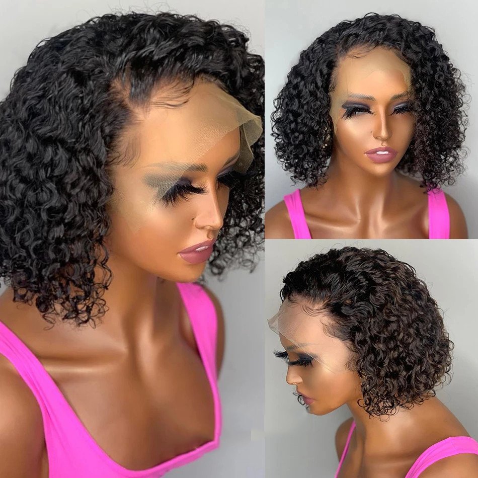 Cheap Kinky Curly Short Bob Wigs Human Hair Lace Front Brazilian Glueless Full Hd Lace Wigs For Black Women Hd Lace Frontal Wigs