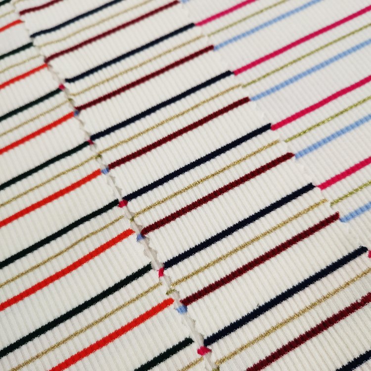 Hot Sale classic wholesale Colorful Rayon Spandex Stripe Yarn Dyed Rib Fabric Fashion Woman 255gsm Knit Fabric