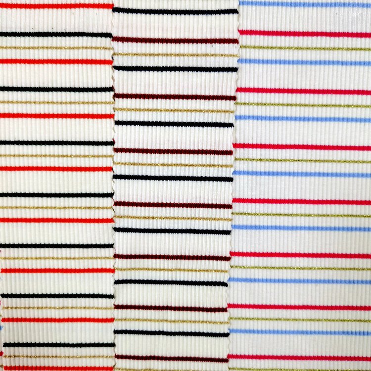 Hot Sale classic wholesale Colorful Rayon Spandex Stripe Yarn Dyed Rib Fabric Fashion Woman 255gsm Knit Fabric