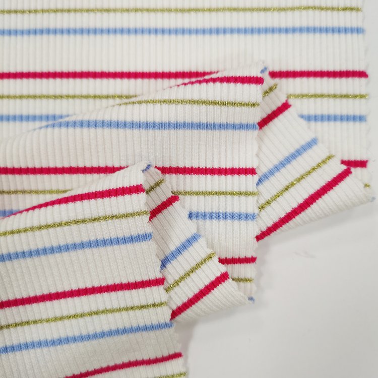 Hot Sale classic wholesale Colorful Rayon Spandex Stripe Yarn Dyed Rib Fabric Fashion Woman 255gsm Knit Fabric