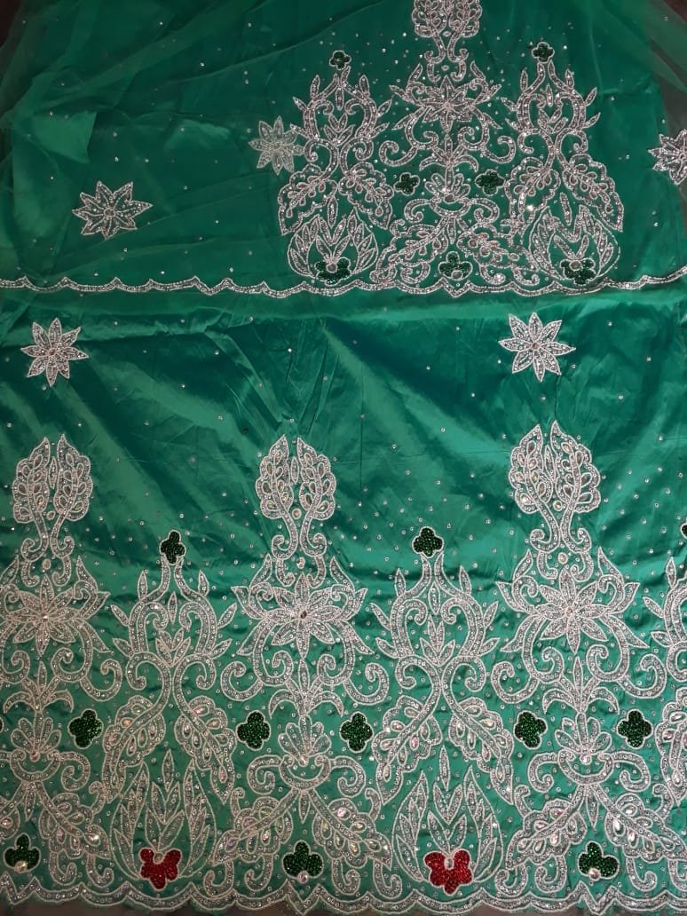 High Quality Heavy Work Indian George Fabric with Lace Beads Decoration Best Price Somali George Wrapper Party Wear Dress Export